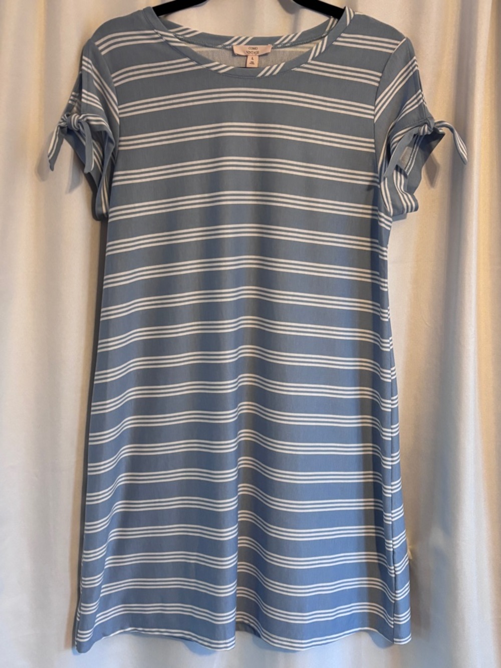 NWT Como Vintage Baby Blue & White Striped Tee Dress ~ Everyday, Nautical Stripe